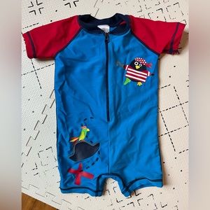 Hanna Andersson Blue Pirate Swimsuit rash guard size 6-12 mo.